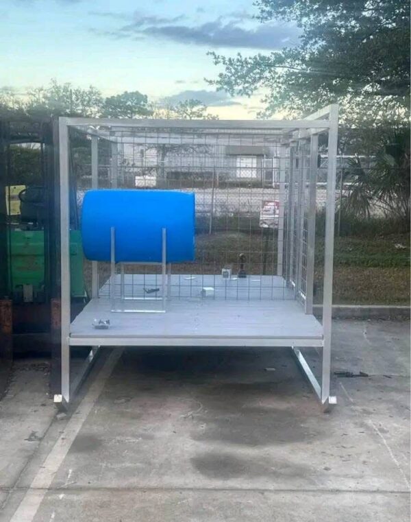 Small 2-Bay Aluminum Dog Kennel with Barrel Dog Houses - Image 2
